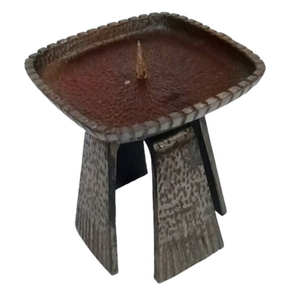 Vintage Modernist Brutalist Cast Iron 4-Legged Large Decorative Candle Holder - Picture 2 of 6